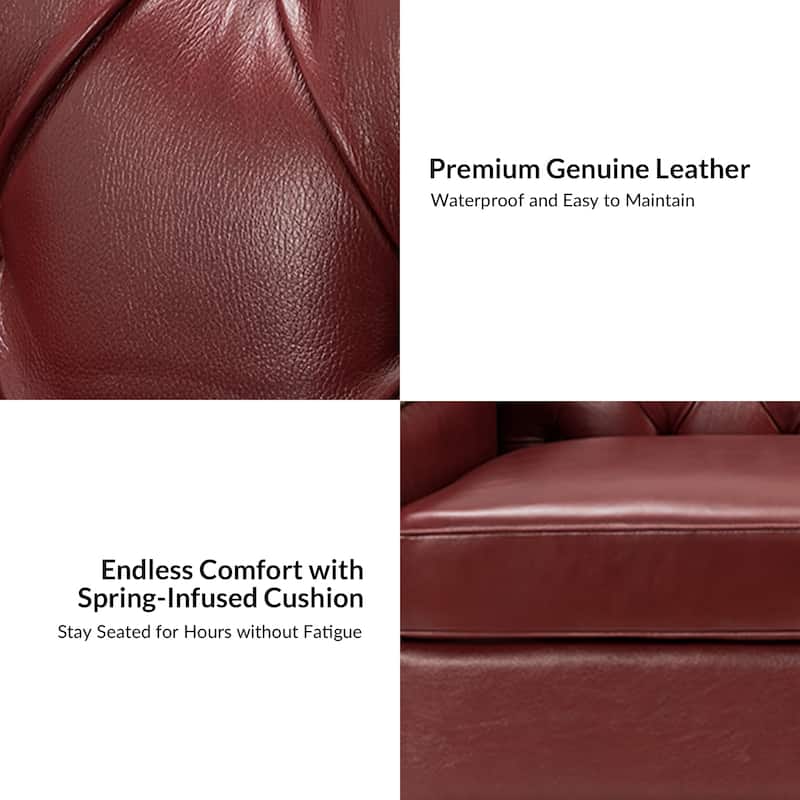 Mateo 82.28" Wide Transitional Genuine Leather Sofa with Nailhead Trim and Button-Tufted Back