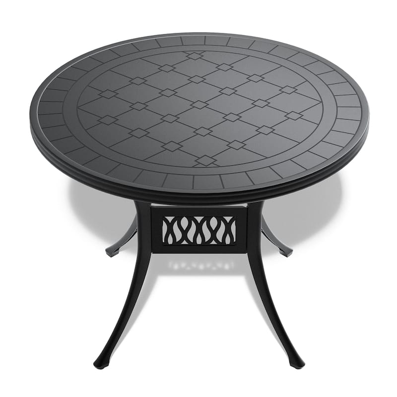 Cast Aluminum Patio Dining Table with Frame and Carved Texture on the Tabletop