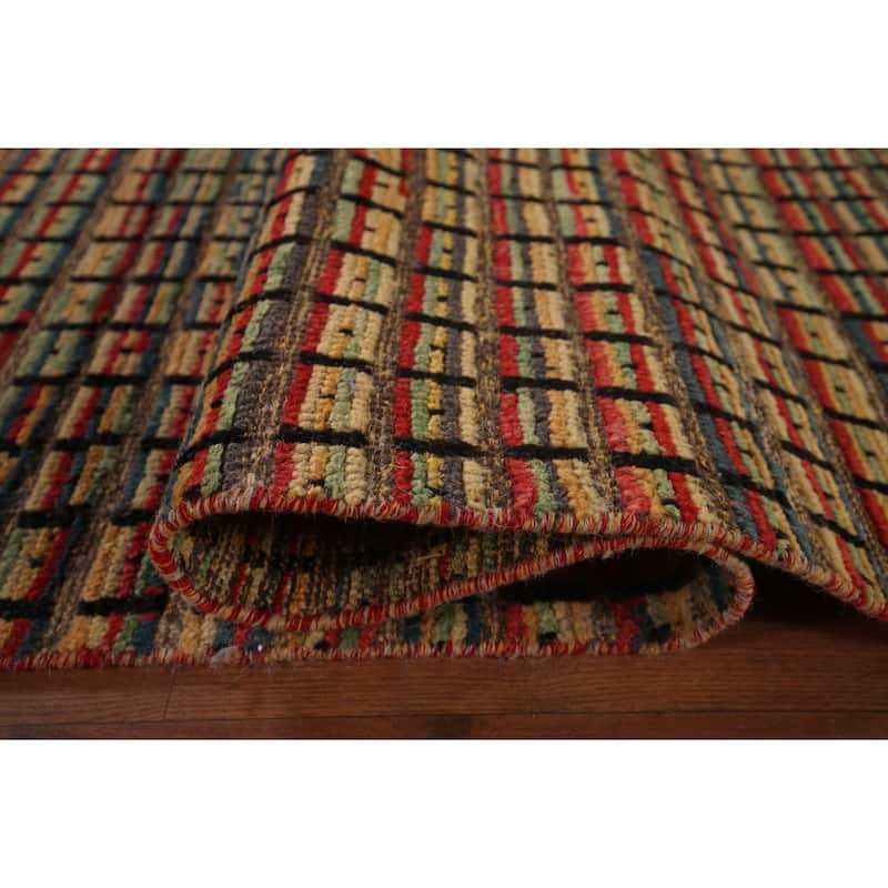 Colorful Checkered Moroccan Modern Area Rug Hand-Knotted Wool Carpet - 9'0"x 12'4"
