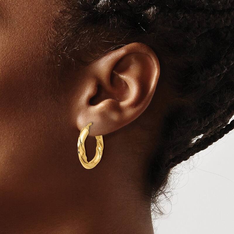 Curata 14k Yellow Gold Polished Twisted Hoop Earrings - 23.4x22mm