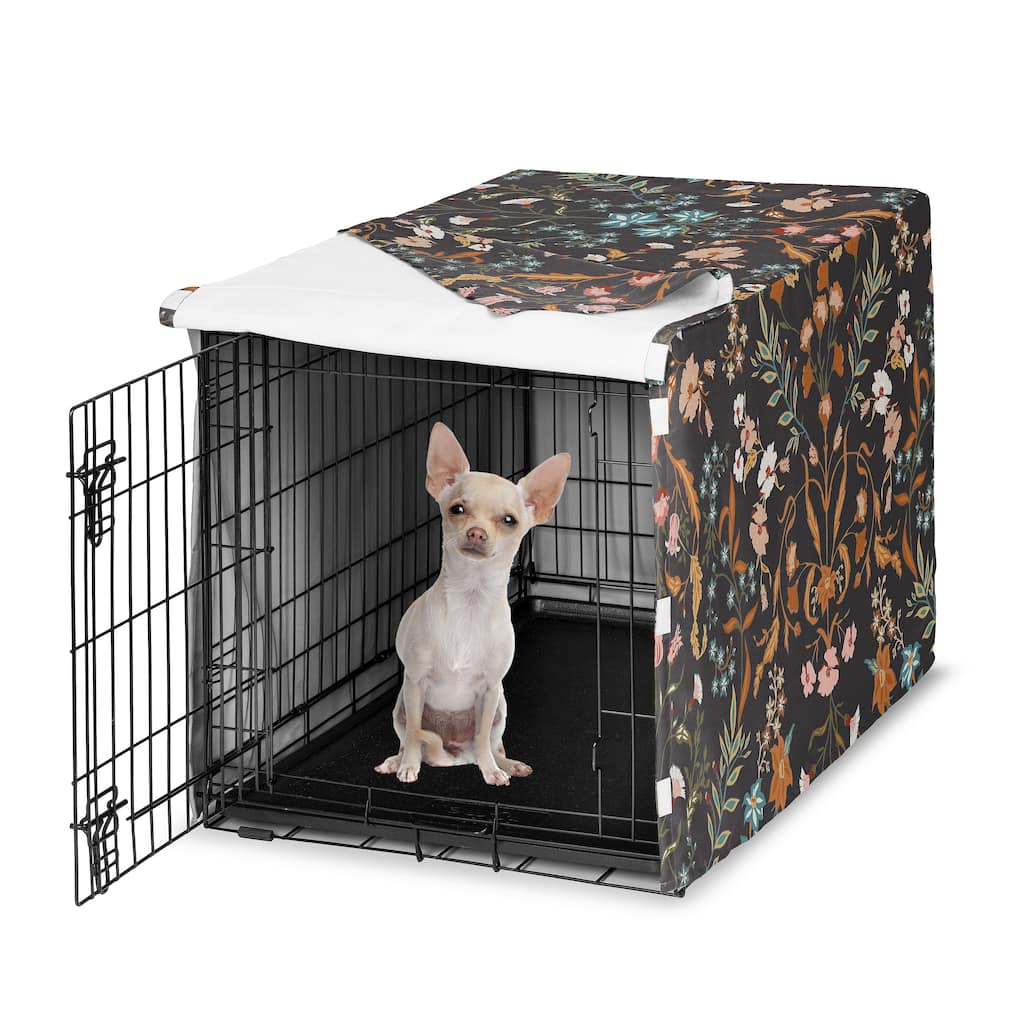 Sweet Jojo Designs Black Boho Wildflower Vintage Floral Girl Dog Crate Kennel Cover 24in. - Orange Teal Botanical Paisley Flower