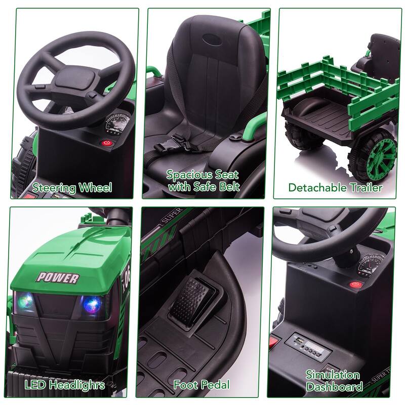 12V Kids Ride On Tractor with Trailer