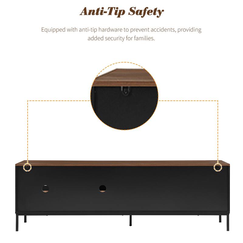 Farmhouse TV Stand for TVs up to 75 Inches, Sliding Doors TV Cabinet TV Console Table for Living Room