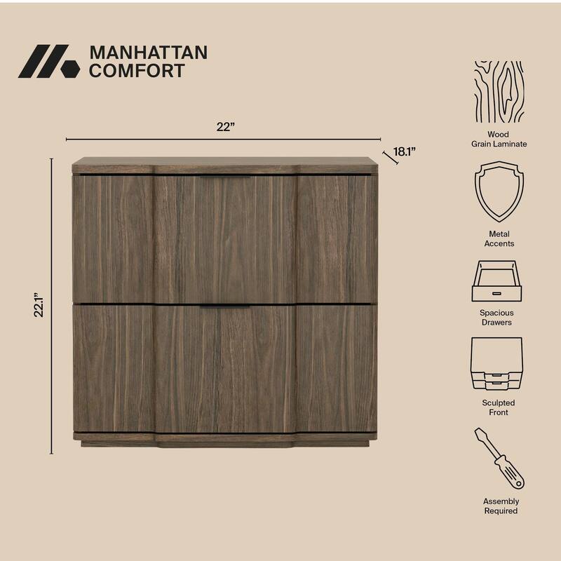 Manhattan Comfort Clive 22 Inch 2 Drawer Nightstand