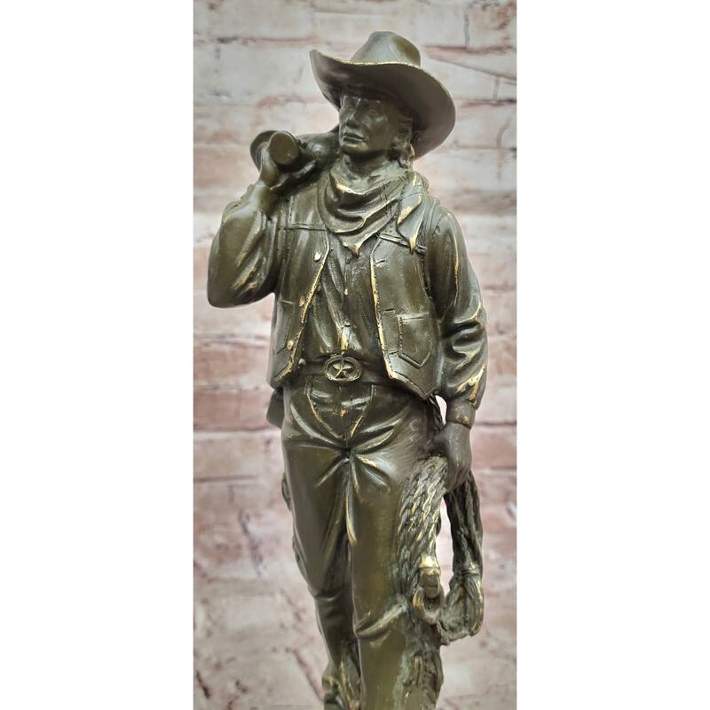 Cowboy With Saddle Bronze Sculpture - Wild West Rancher Western Art