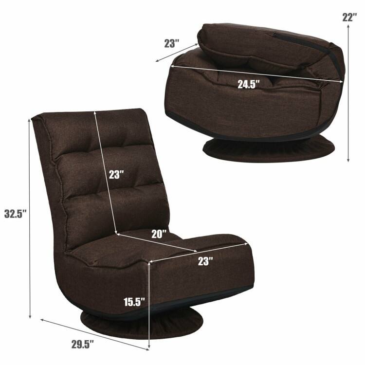 360-Degree Swivel Floor Chair with Foldable Design and Adjustable Backrest