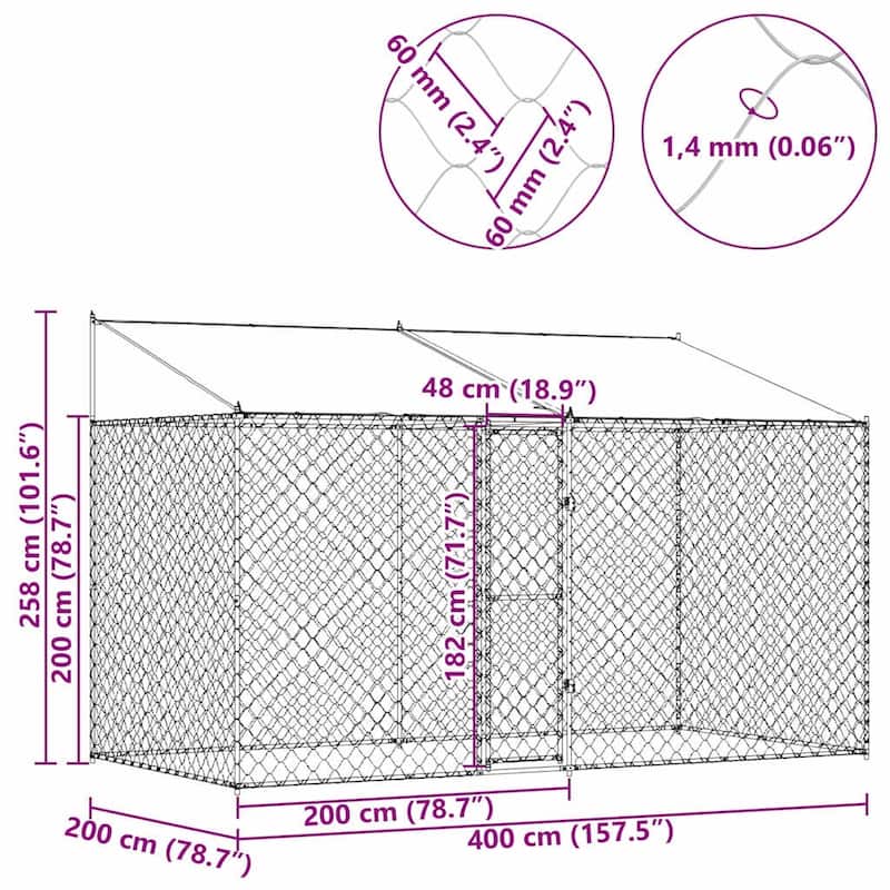 Dog Cage Silver 400/600/800 x 200 x 256 cm Galvanised Steel