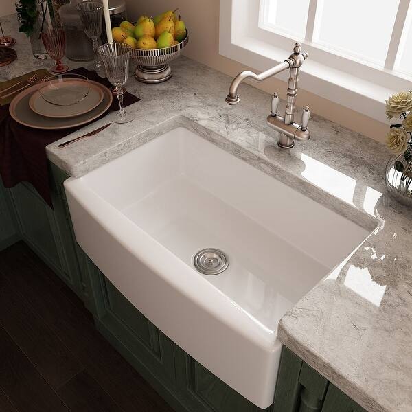 slide 1 of 13, Eridanus Rio 33-inch Fireclay Arch Apron Farmhouse Kitchen Sink