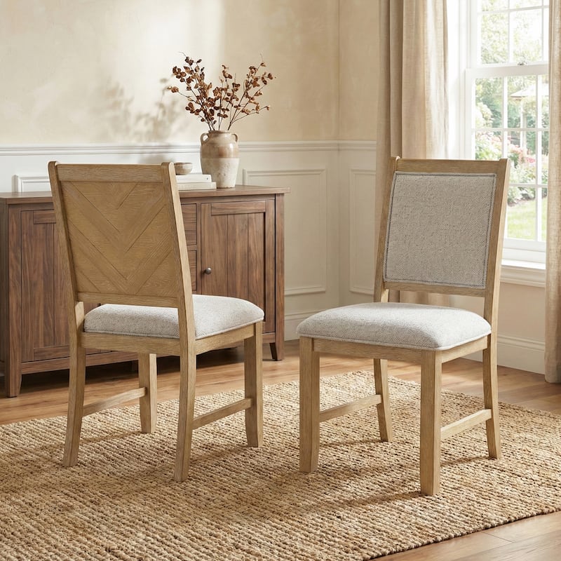 Furniture of America Virex Rustic Solid Wood Upholstered Dining Chairs (Set of 2) - Natural