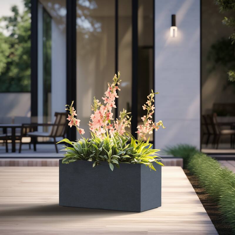 Tall Concrete Rectangle Plant Boxes / Large Indoor and Outdoor Flower Planters - 15 Inch High - Granite Gray