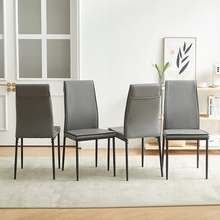 4 Pieces Leather Upholstered Dining Chairs with Metal Legs - Bed Bath ...