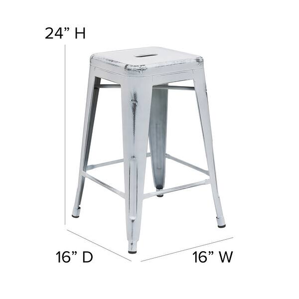 dimension image slide 4 of 9, Backless Distressed Metal Indoor/Outdoor Counter Height Stool