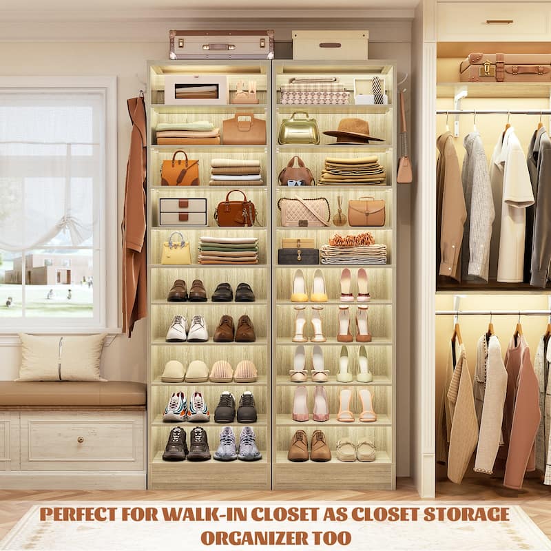 Freestanding 10-Tier Shoe Storage Cabinet,Narrow Wood Shoe Rack Shoe Organizer,Sturdy Closet Organizer Open Display Cabinet