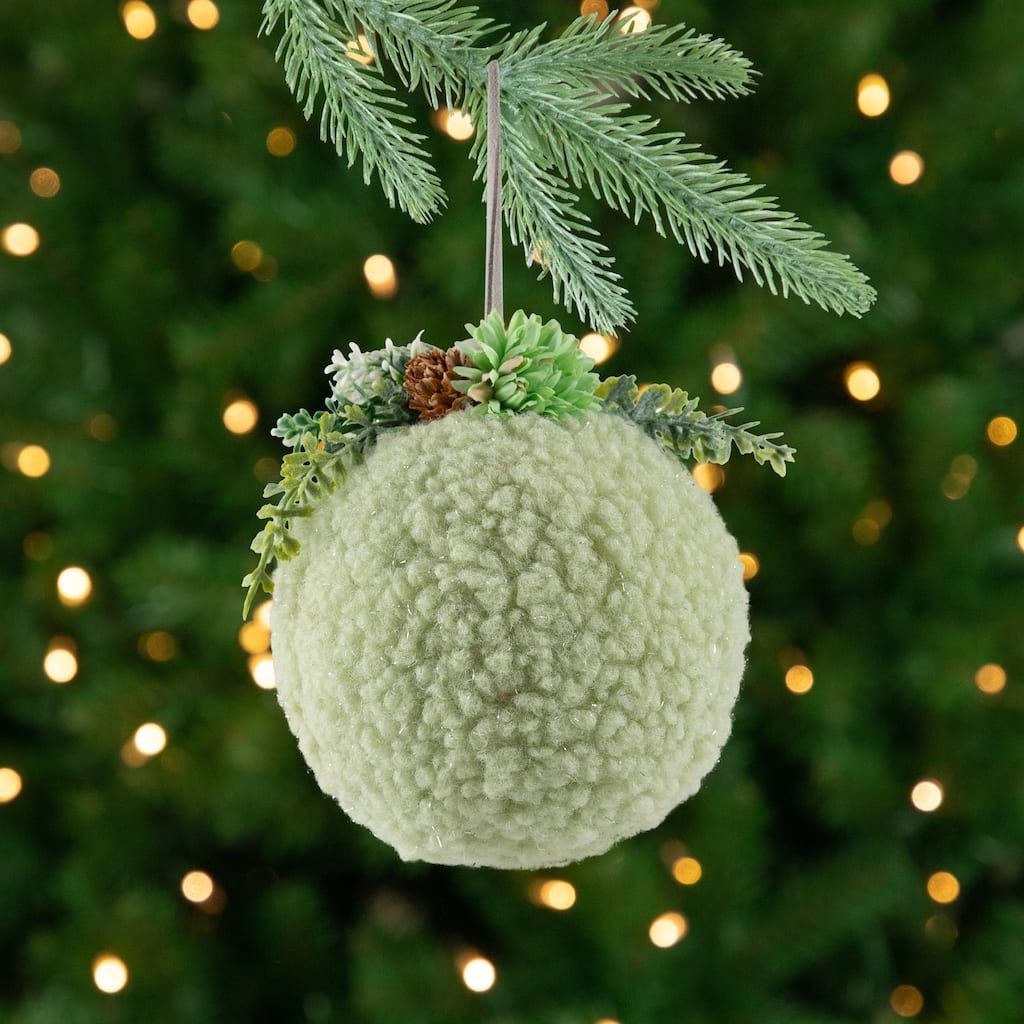 Winter Foliage Plush Christmas Ball Ornament - 4" - Tea Green