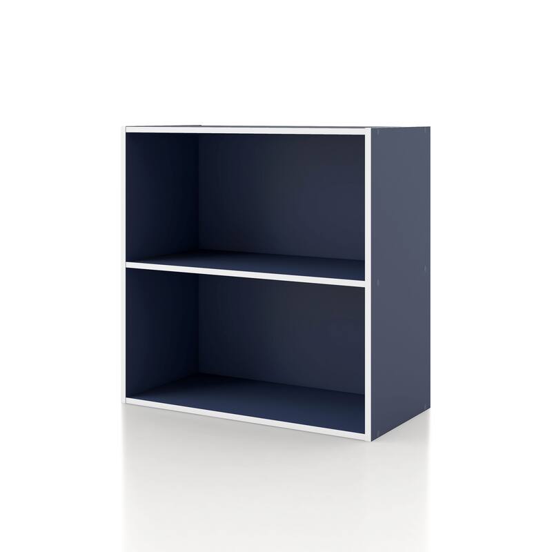 DH BASIC Modern Wood Customizable Stackable Storage Organizer - Cube Shelves, Drawer Cabinet, Bookcase with Doors by Denhour - 2-Tier - Steel Blue