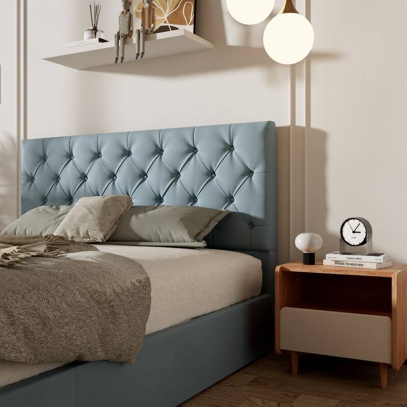 Plywood Frame Upholstered Platform Bed with Lift-up Storage Supported by Metal and Wooden Slats