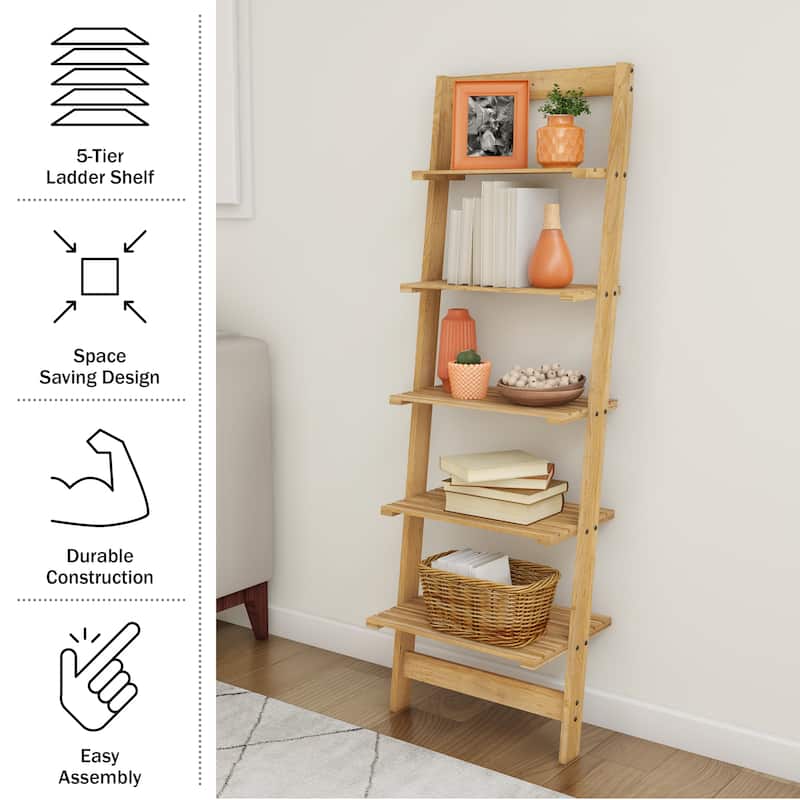 Lavish Home 5-Tier Wood Ladder Shelf, Oak