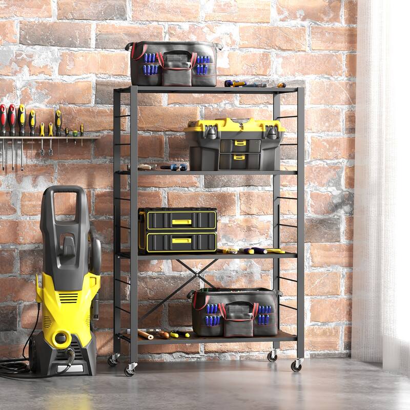 Gymax 2 PCS 4-tier Foldable Storage Shelf w/ Lockable Wheels Home