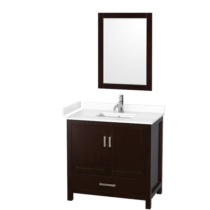 Wyndham Collection Sheffield 36" Single Bathroom Vanity, Carrara - Espresso / White Cultured Marble Top / Brushed