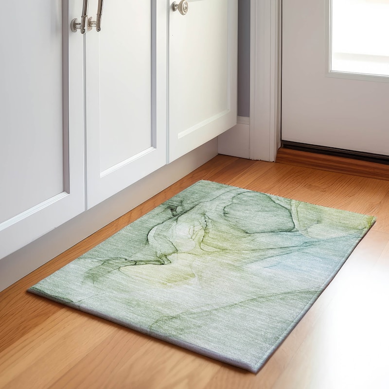 Premium Washable Super Soft Abstract Contemporary Mayfield Rug - Green - 1' 8" x 2' 6" - Rectangle