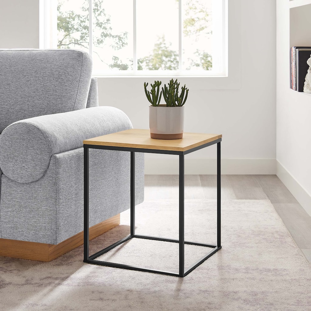 Zora Square Wood and Metal Side Table