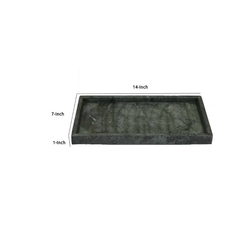 Honx Foyer Accessory Tray, Raised Lip Edges, 14 Inch Dark Green Marble