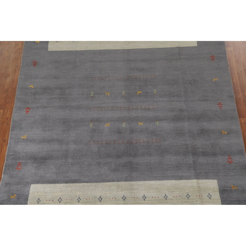 Tribal Gray Gabbeh Oriental Area Rug Hand-Knotted Wool Carpet - 8'1"x 9'11"