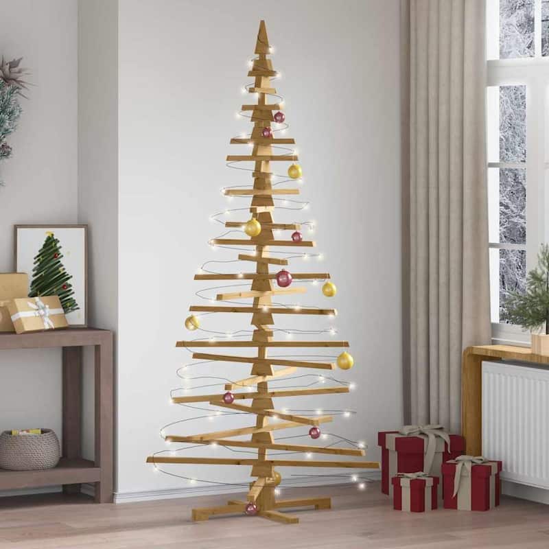 vidaXL Wooden Christmas Tree with Stand Brown Solid pine wood - Brown finish 82.7 - 7 Foot