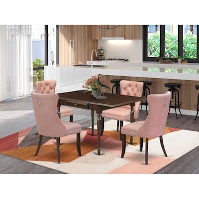 5-Piece Mahogany Finish Solid Wood Top - Rectangular Upholstered Dining Room Set (Seats-4)
