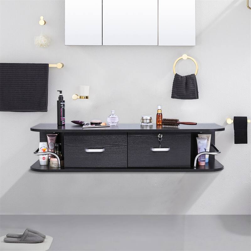 Wall-Mounted Styling Station,Hair Salon Locking Cabinet with Drawers