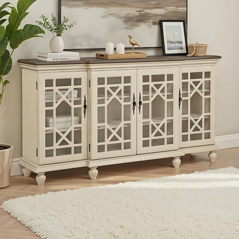 Coast to Coast Accents Mastro Cream and Brown 4 Door Media Credenza