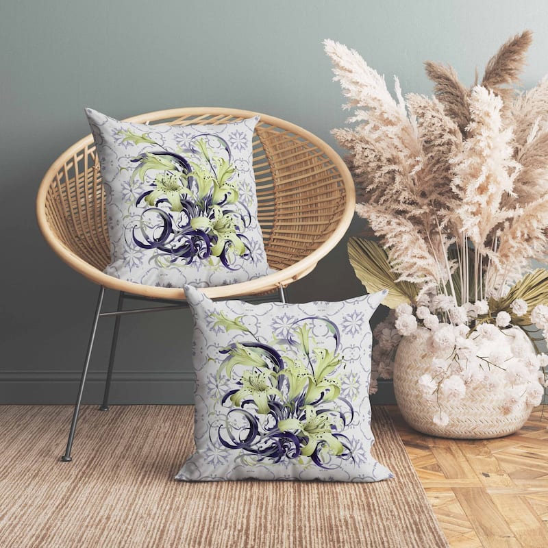 Lily Legends Indoor/Outdoor Reversible Throw Pillow Purple and Green