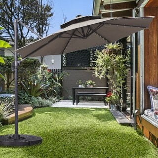 Ainfox Ainfox 11ft 2 Tier Offset Hanging Patio Solar Powered Umbrella Coffee From Overstock Com Daily Mail