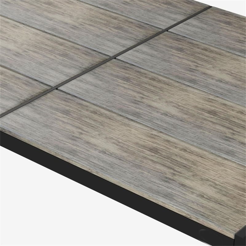 Large Outdoor Dining Table for 6 People with Slatted WPC Top and Powder-Coated Aluminum Frame - 55" L x 35.5" W x 29.25" H