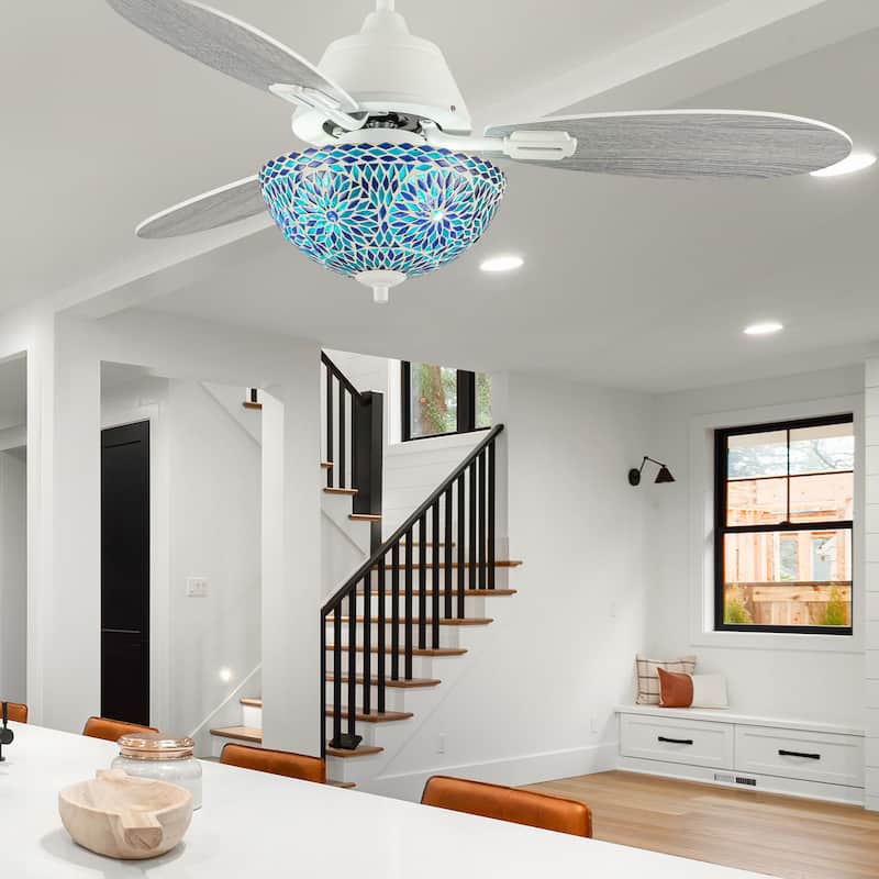 Costello River of Goods 3-blade 42-inch Modern Indoor Ceiling Fan with Mosaic Glass Shade and Remote Control