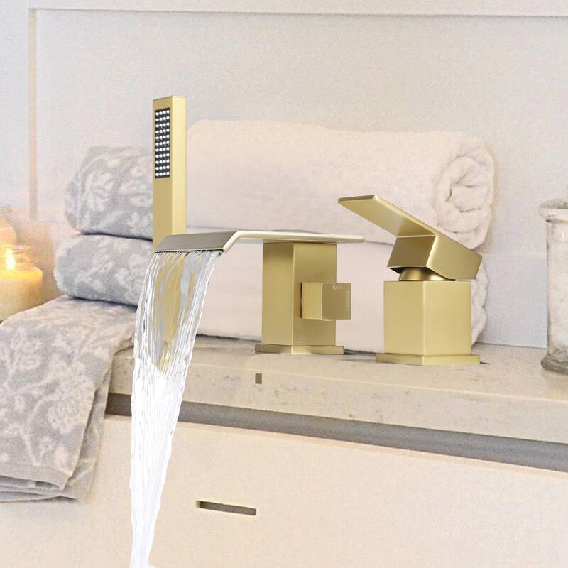 Solid Brass Waterfall Roman Tub Faucet with Hand Shower