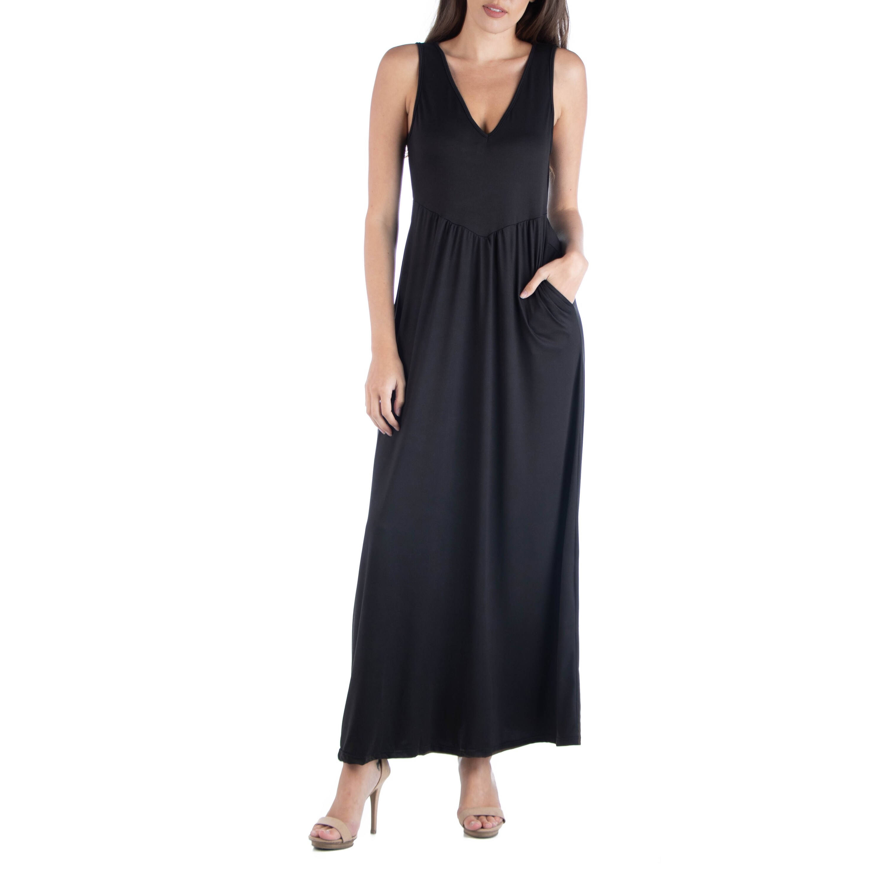 v neck maxi dress with pockets
