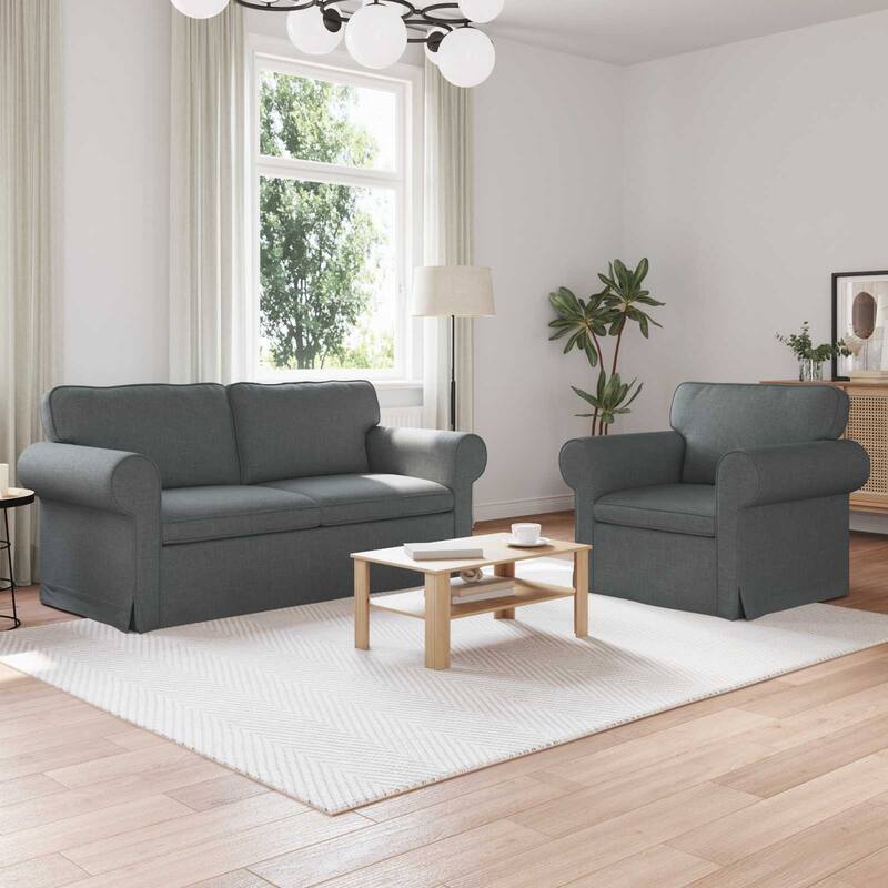 vidaXL Sofa 2 pcs Dark Grey in Fabric - Dark grey-1-Seater +2-Seater (55.12 in)