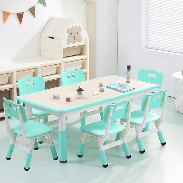 slide 2 of 12, Height Adjustable Toddler Arts & Crafts Table and Chair Set for Ages 2-10 Light Blue