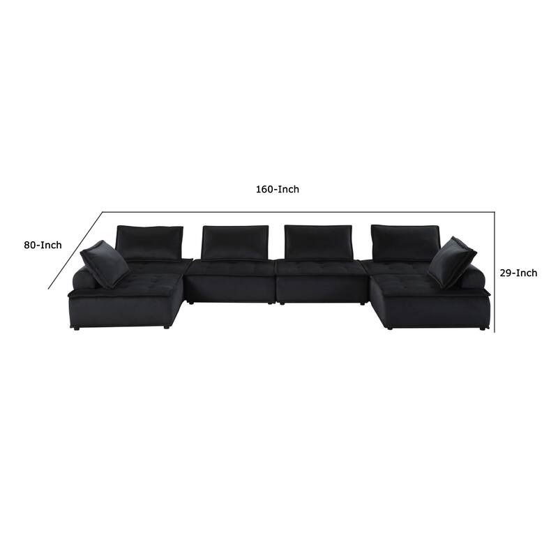Alaya U Shaped Modular Sectional Sofa, Black Tufted Velvet, 160 Inch