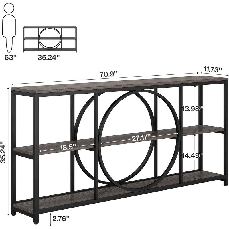 70.9" Extra Long Console Table Sofa Table Behind Couch with Wood Storage Shelves Metal Frame for Entryway/Living Room/Hallway