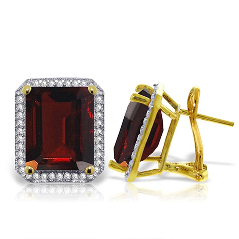 15.4 Carat 14K Solid Gold Natural Octagon Garnet Diamond Earrings - Yellow
