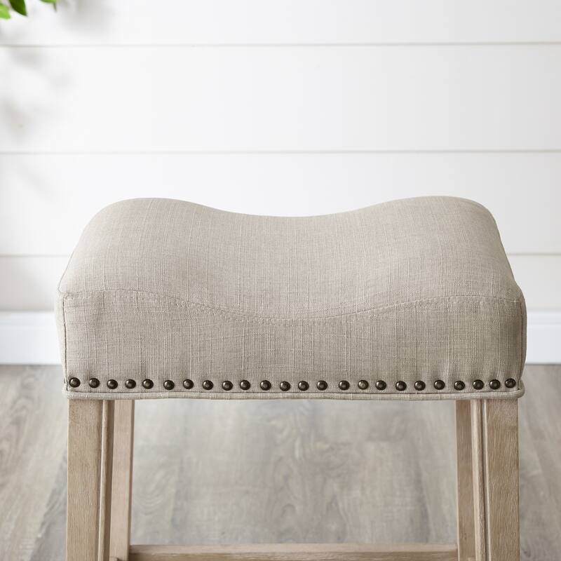Set of 2 Upholstered Counter Height Backless Saddle Seat Stools