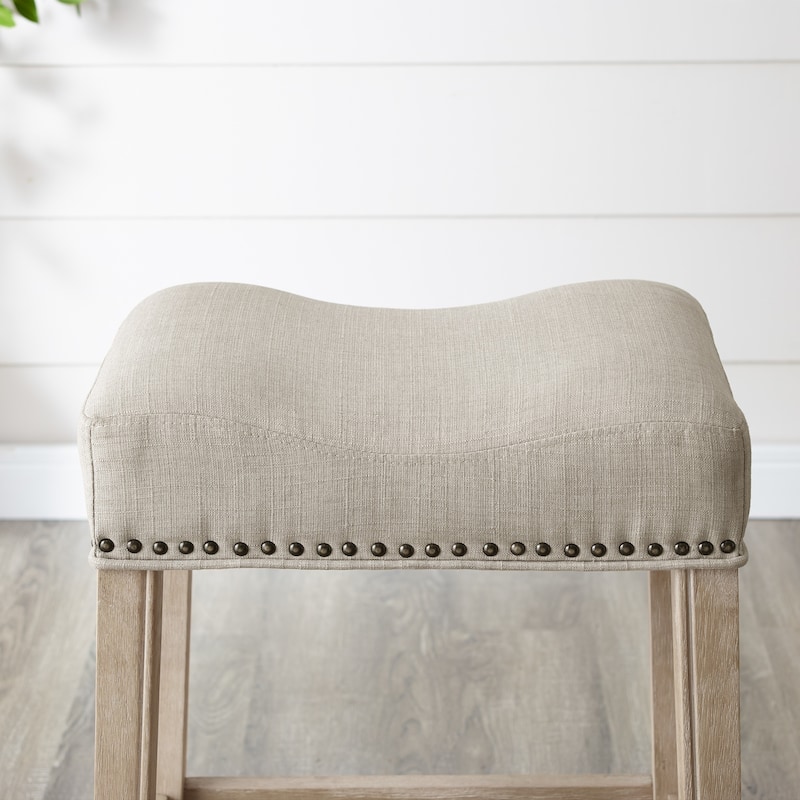Upholstered Backless Saddle Seat Counter Stools 24" Height Set Of 2 - Tan