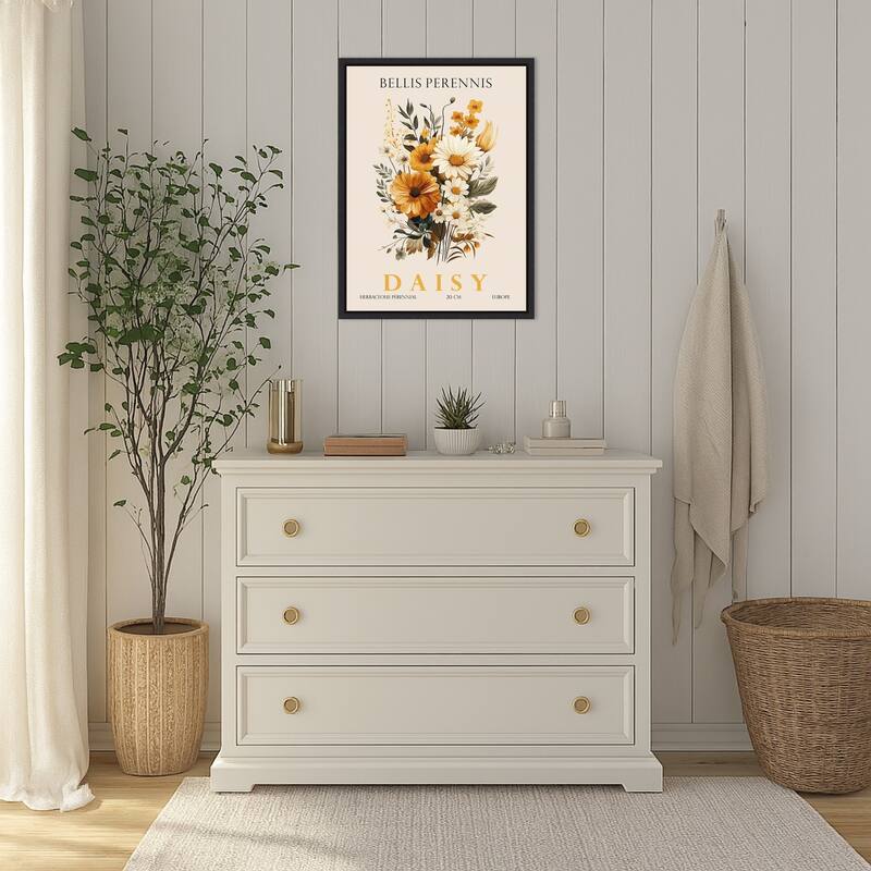 Vintage Botanical Daisy Illustration by Christopher Giampietro Framed Canvas Wall Art Print