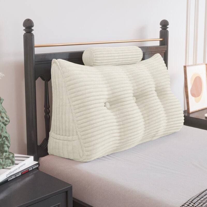 WOWMAX Headboard Wedge Reading Pillow With Bolster Neck Roll - White - Twin