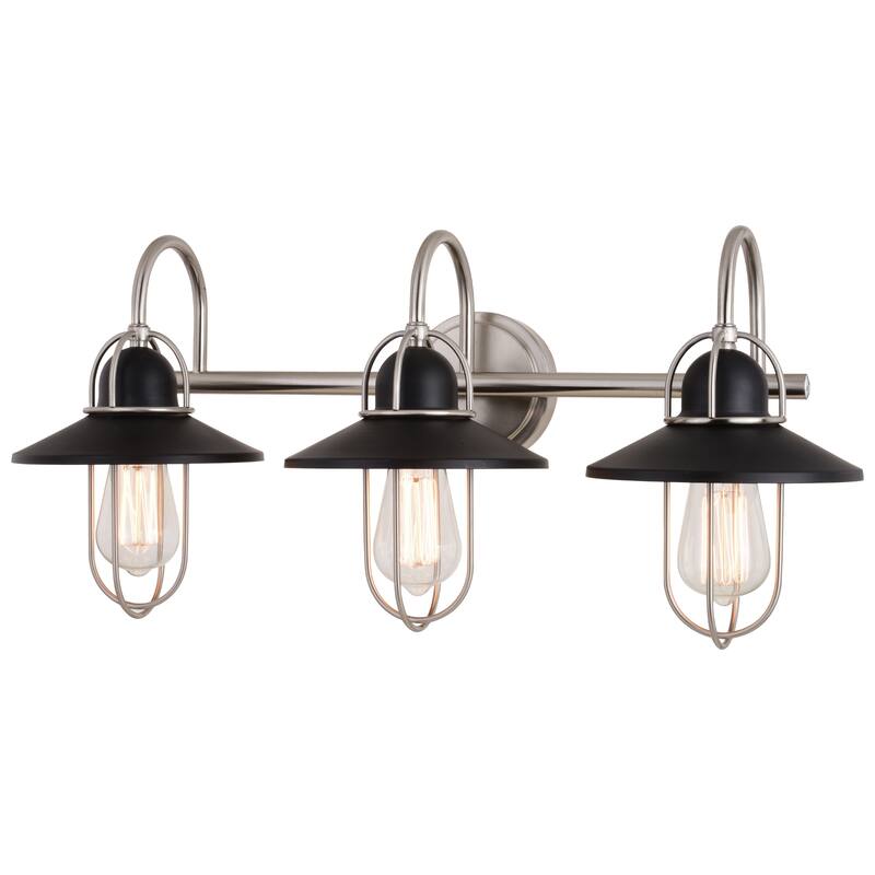 VAXCEL Galena Matte Black and Satin Nickel Nautical Coastal Bathroom Vanity Lighting Fixture, Steel Cage Wall Sconce