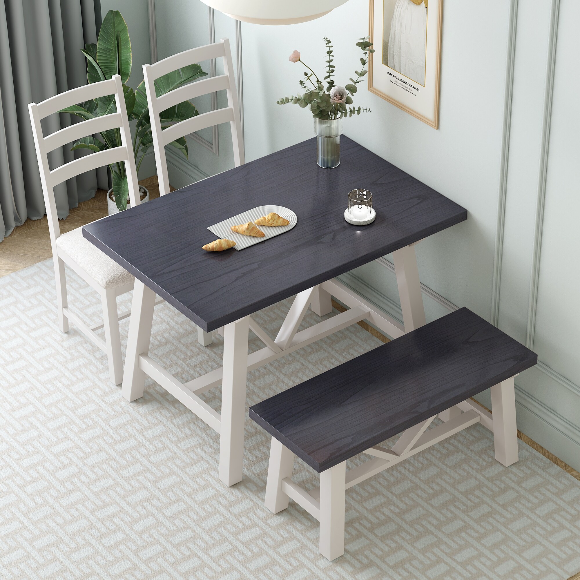 Farmhouse 4-Piece Dining Table Set with Bench Bed Bath Beyond