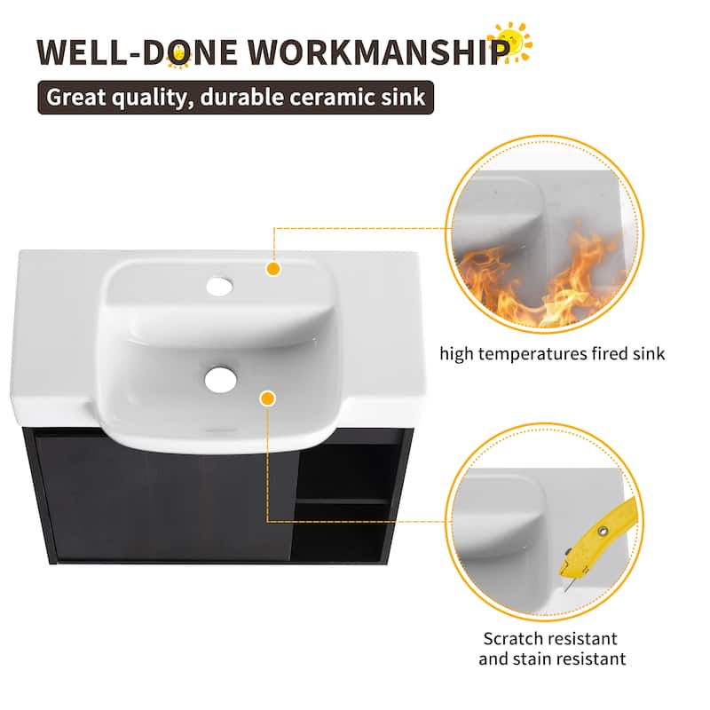 Beingnext 24"/28" Bathroom Vanity with Sink, Floating Bathroom Vanity with Soft Close Door and Shelf