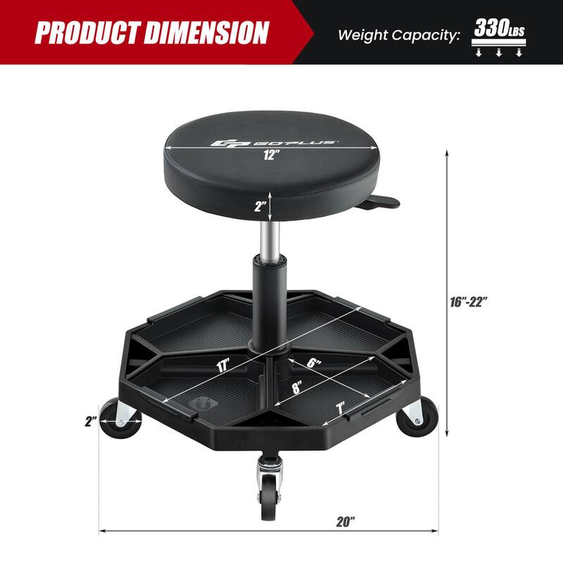 Costway Heavy-Duty Adjustable Height Rolling Stool with Tool Tray - See Details